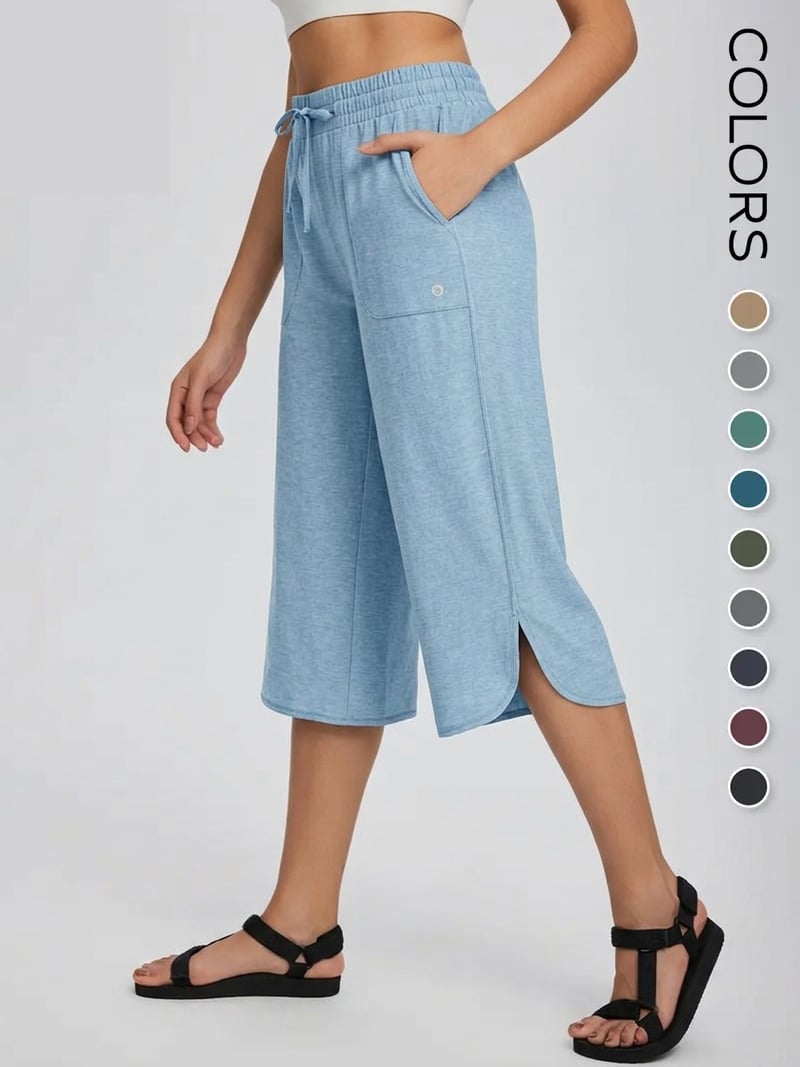 ๐ Women's Wide Leg Yoga Capris โ High Waisted with Pockets, Quick Dry, Lightweight, UPF 50+ Sun Protection โ Loose Comfy for Hiking, Gym, Travel & Outdoor Workout โ๏ธ