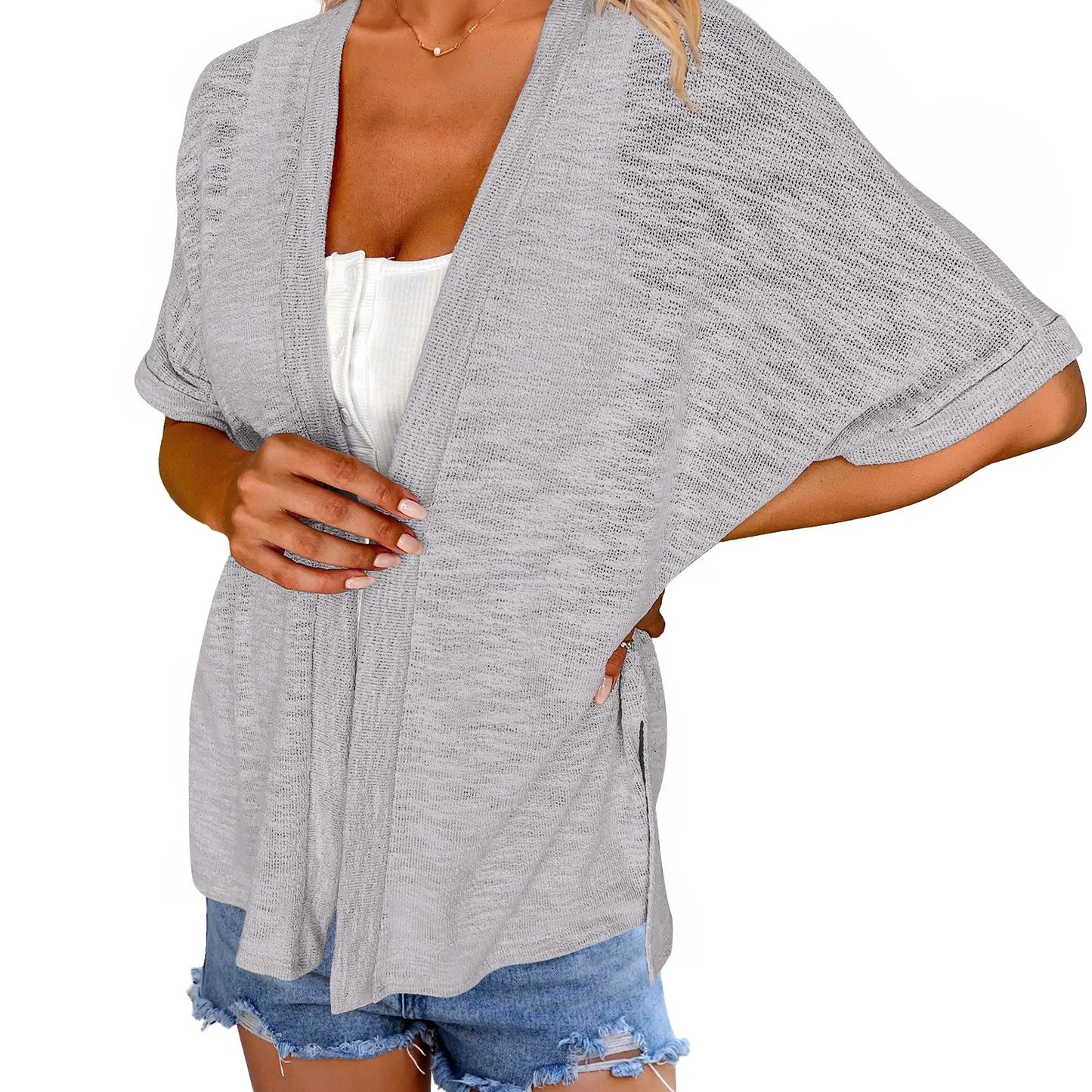 Womens Lightweight Cardigan Short Sleeve  Coverup Minimalist