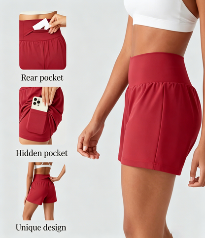 Super High Waisted Back Pocket & Side Hidden Pocket 2-in-1 Yoga Shorts