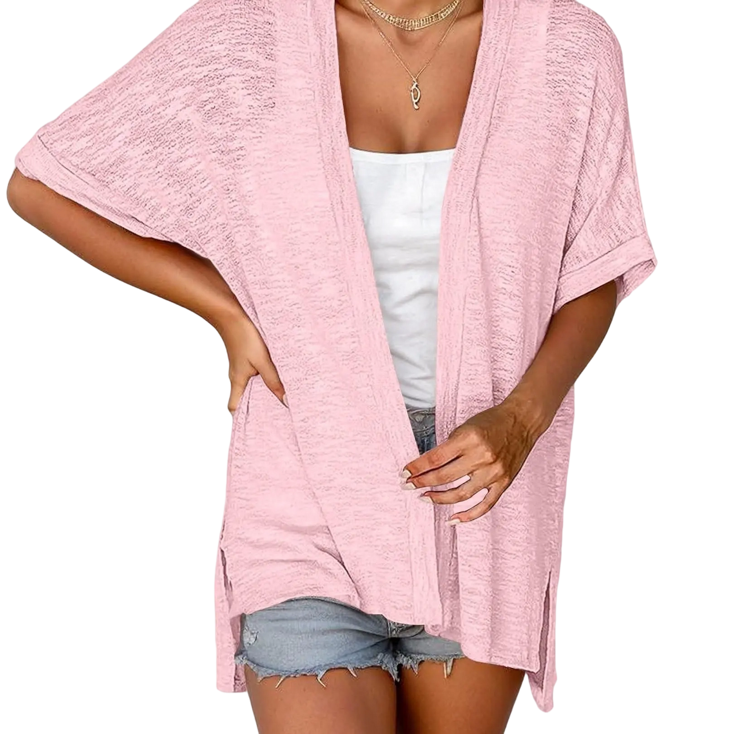 Womens Lightweight Cardigan Short Sleeve  Coverup Minimalist