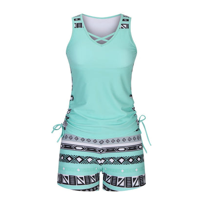 ⏰LAST DAY 90% OFF - Women's 2-Piece Tummy Control Tankini Set with Built-In Bra – Flattering Boho Swimwear with Shorts