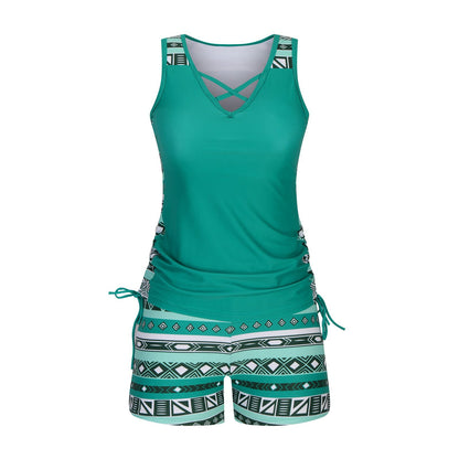 ⏰LAST DAY 90% OFF - Women's 2-Piece Tummy Control Tankini Set with Built-In Bra – Flattering Boho Swimwear with Shorts
