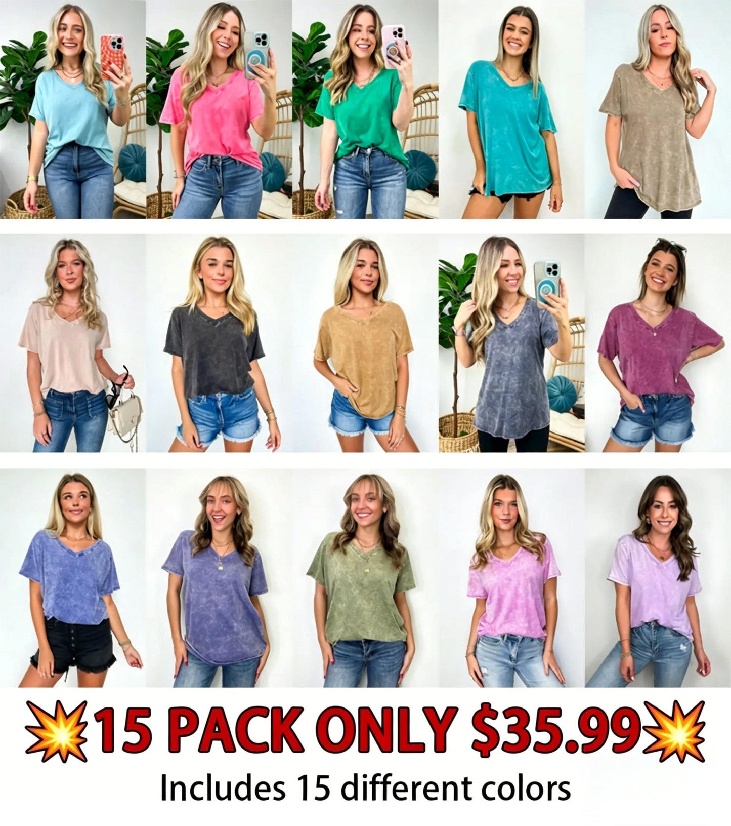 Soliel Acid Wash V-Neck Relaxed Fit Top - BACK IN STOCK