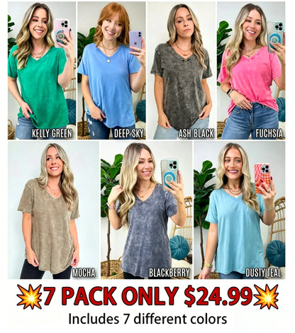 Soliel Acid Wash V-Neck Relaxed Fit Top - BACK IN STOCK