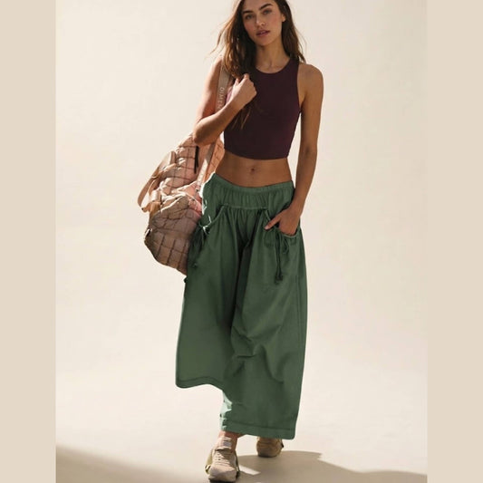 ⏰Hot Sale Women's Loose Wide Leg Track Pants Drawstring Pockets Elastic Waist Capri Hiking Pants
