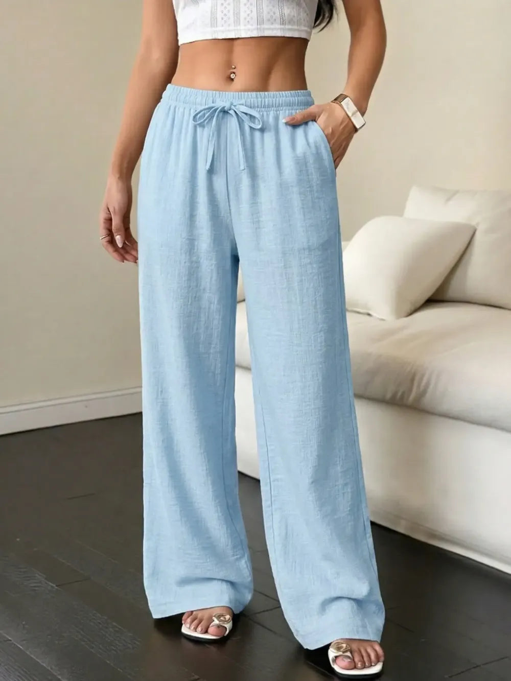 Casual waist-cinching pants suitable for couples and unisex wear, ideal for all seasons; versatile and easy to pair
