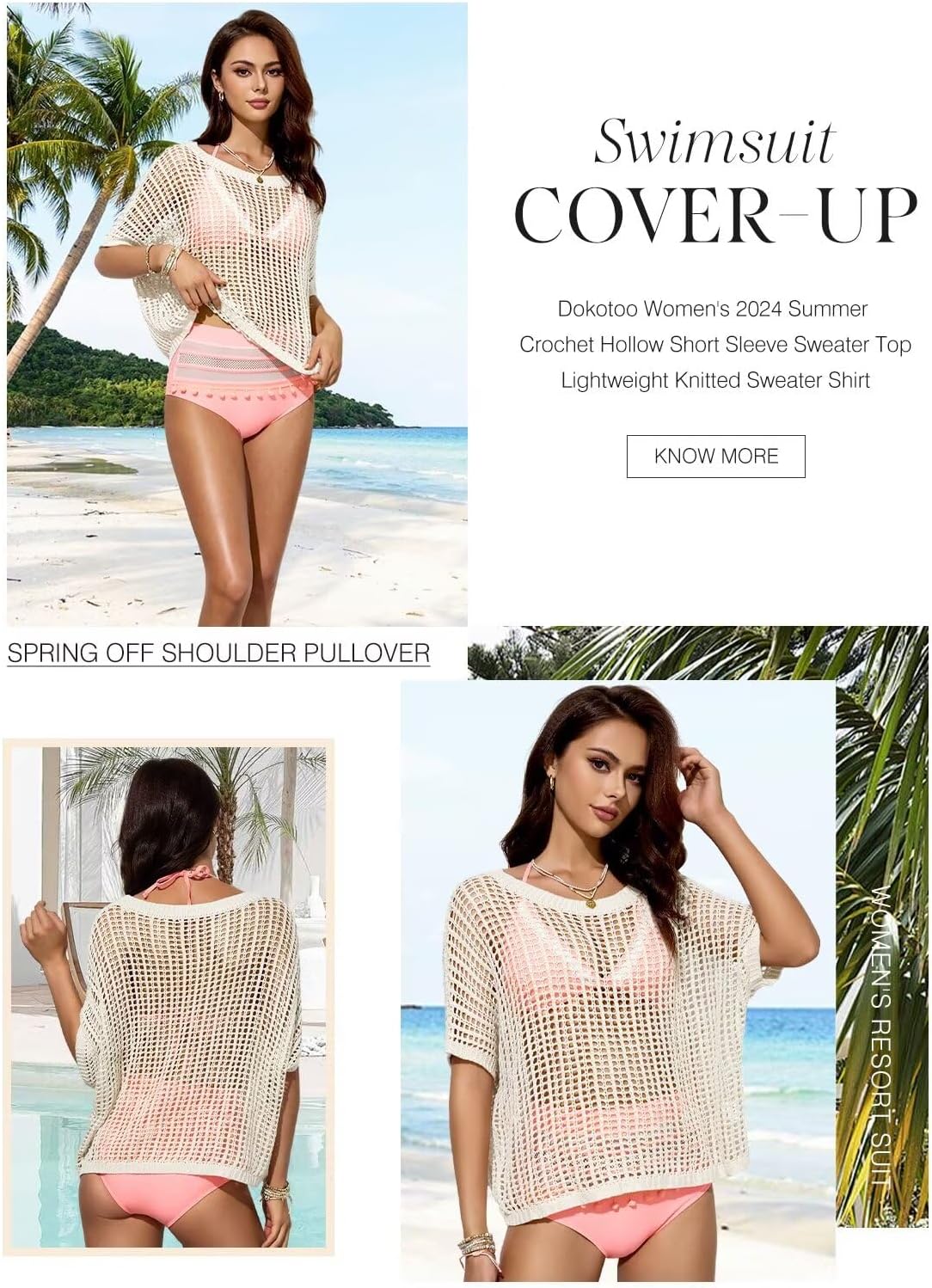 Womens Summer Scoop Neck Short Sleeve Sweater Casual Crochet Hollow Out Knit Tops Pullover Shirts Beach Coverup