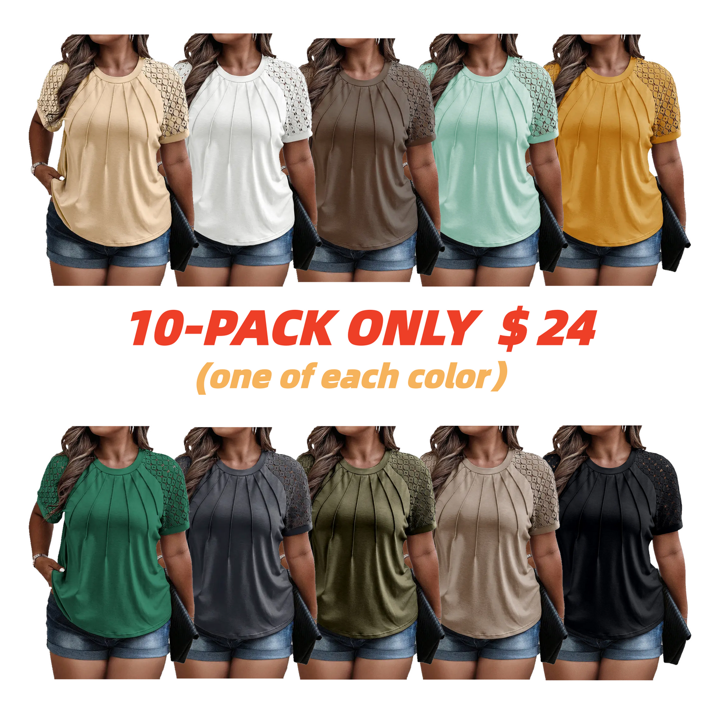 Eytino Plus Size Tops for Women Summer Lace Short Sleeve Crewneck Loose Casual Blouse Tunic T Shirts(1X-5X)