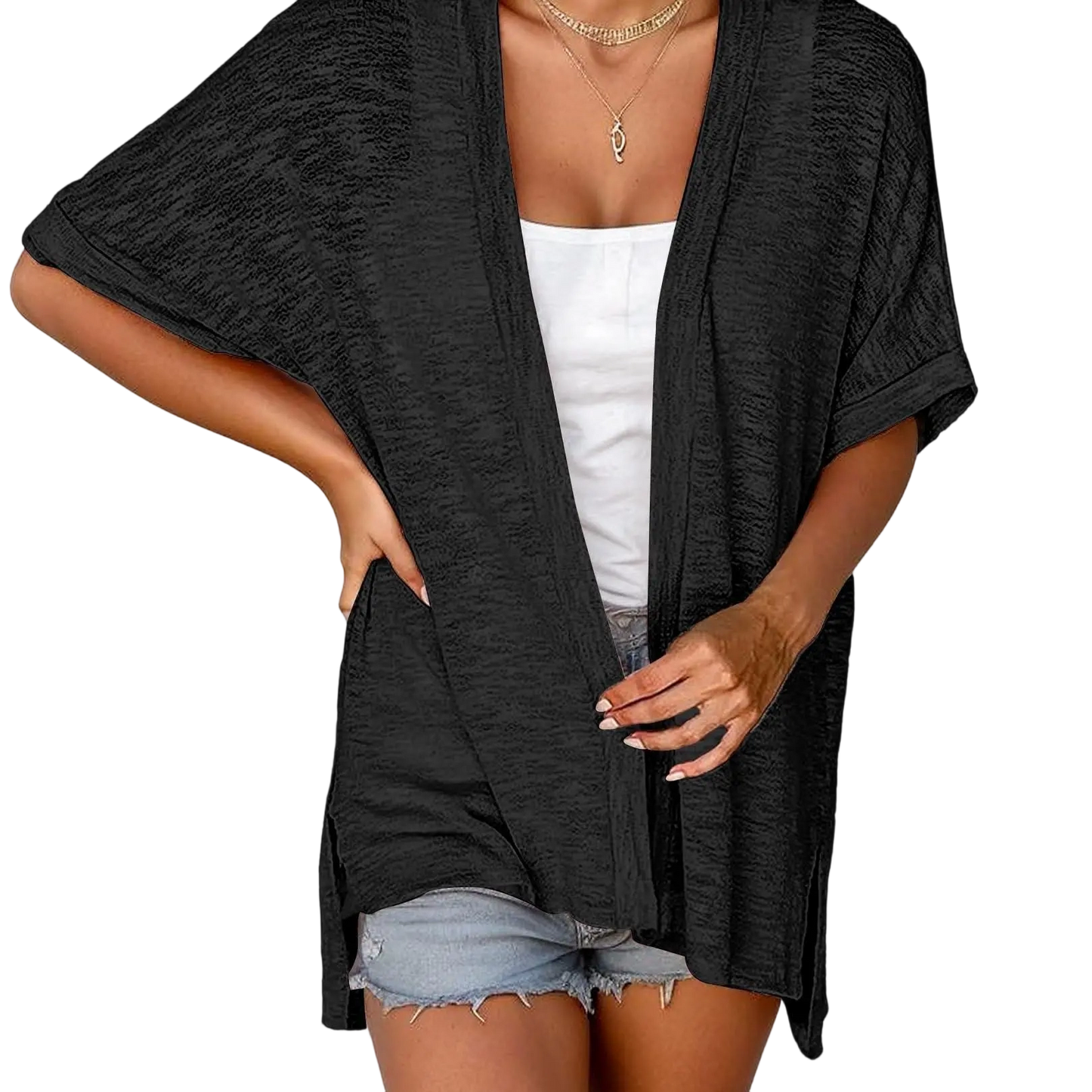Womens Lightweight Cardigan Short Sleeve  Coverup Minimalist