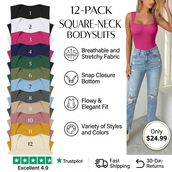 BOTTOM PRICE ONLY TODAY！！！Square Neck Sleeveless Bodysuits