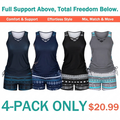 ⏰LAST DAY 90% OFF - Women's 2-Piece Tummy Control Tankini Set with Built-In Bra – Flattering Boho Swimwear with Shorts