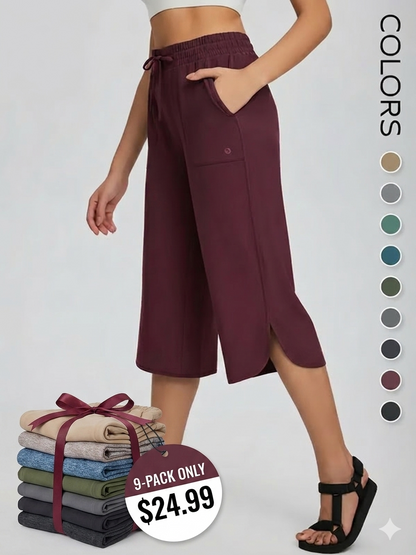 👖 Women's Wide Leg Yoga Capris – High Waisted with Pockets, Quick Dry, Lightweight, UPF 50+ Sun Protection – Loose Comfy for Hiking, Gym, Travel & Outdoor Workout ☀️