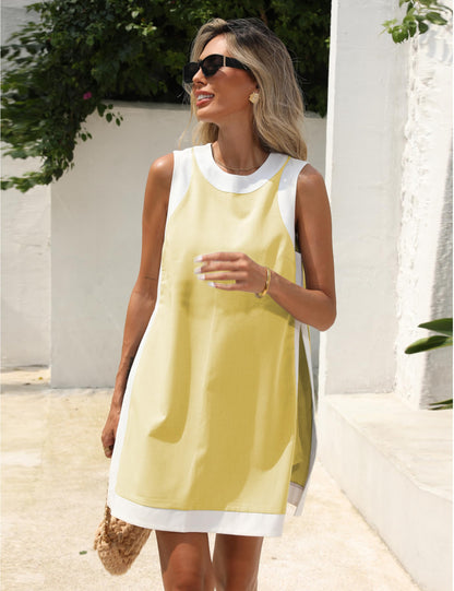 ⏰Hot Sale-Women's Casual Color Block Sleeveless Tops Matching Shorts with Pockets