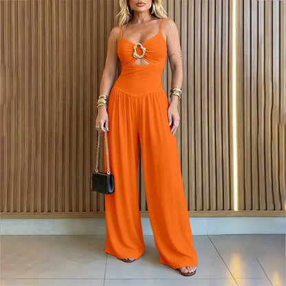 Women’s Backless Cut-Out Cami Jumpsuit with Pockets