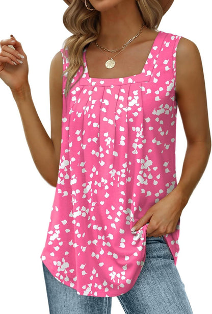 Special Sale🩷Summer Tank Tops for Women Loose Fit Pleated Square Neck Sleeveless Tops Curved Hem Flowy