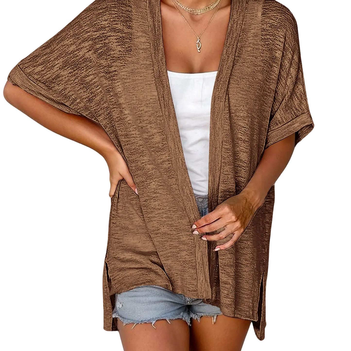 Womens Lightweight Cardigan Short Sleeve  Coverup Minimalist