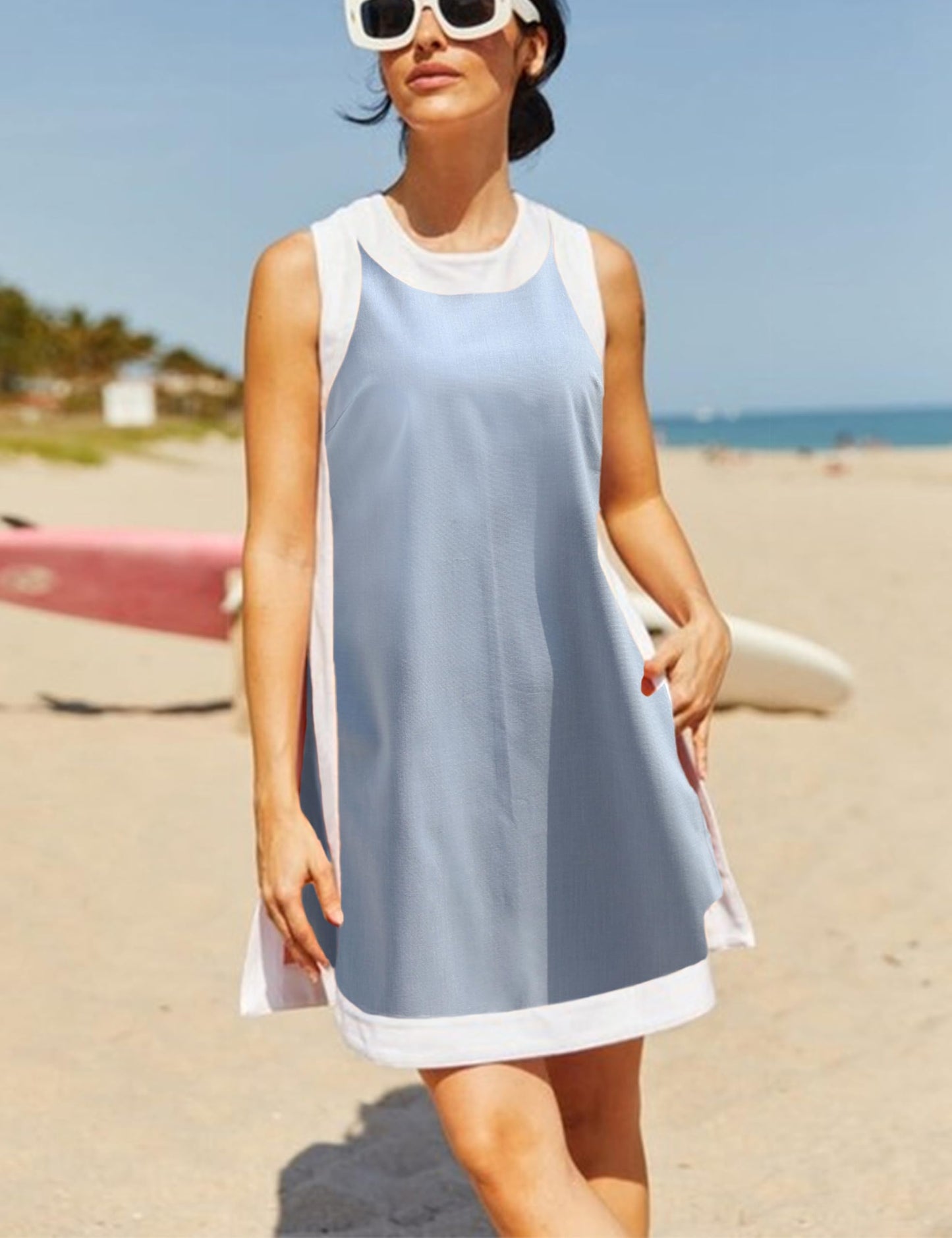 ⏰Hot Sale-Women's Casual Color Block Sleeveless Tops Matching Shorts with Pockets