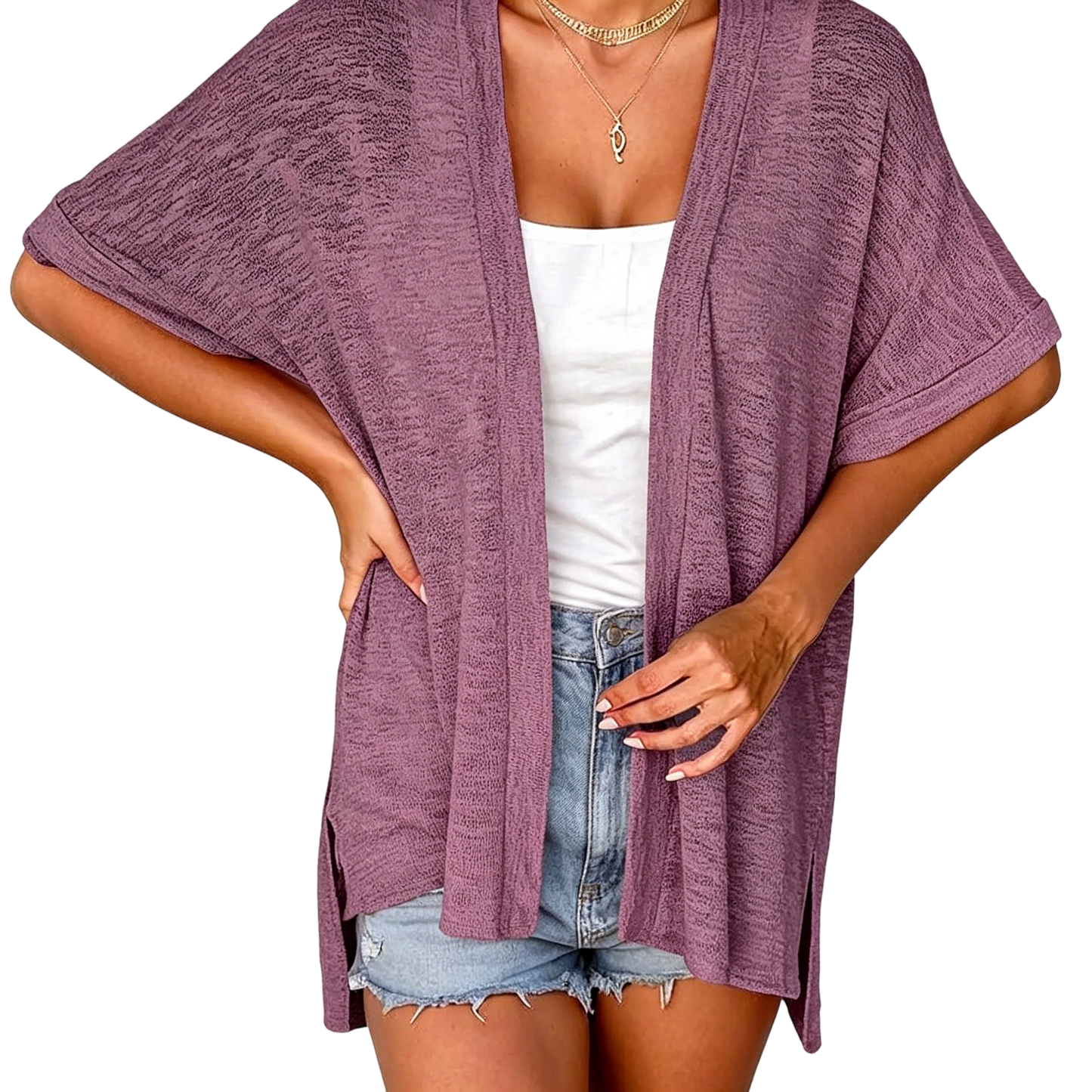 Womens Lightweight Cardigan Short Sleeve  Coverup Minimalist