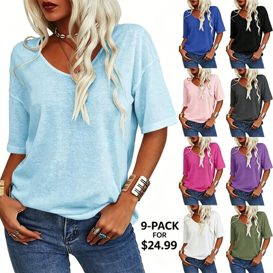 Women's Solid Color V-Neck T-shirt