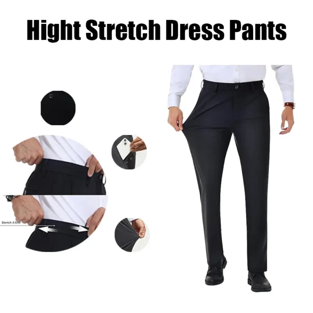 Men Stretch Dress Pants Casual Formal Trousers