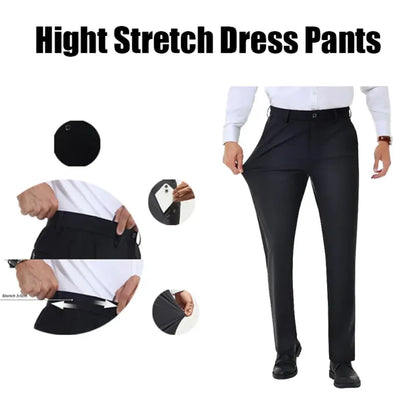 Men Stretch Dress Pants Casual Formal Trousers
