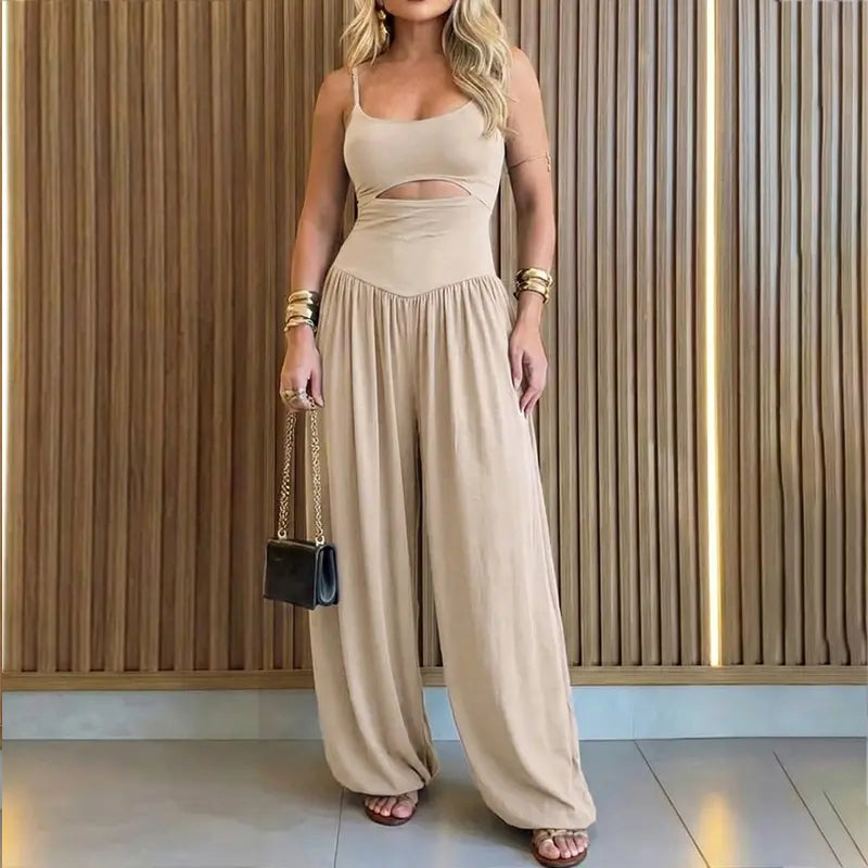 Women’s Backless Cut-Out Cami Jumpsuit with Pockets