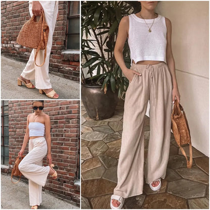Women's Cotton Linen Summer Palazzo Pants