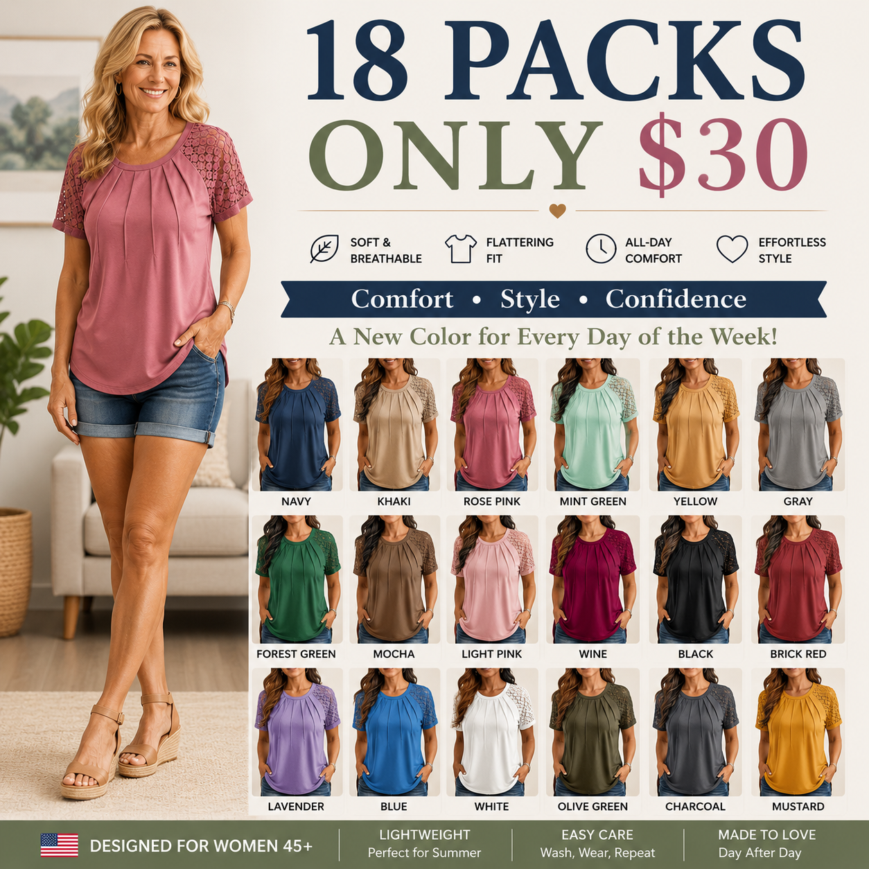 Eytino Plus Size Tops for Women Summer Lace Short Sleeve Crewneck Loose Casual Blouse Tunic T Shirts(1X-5X)