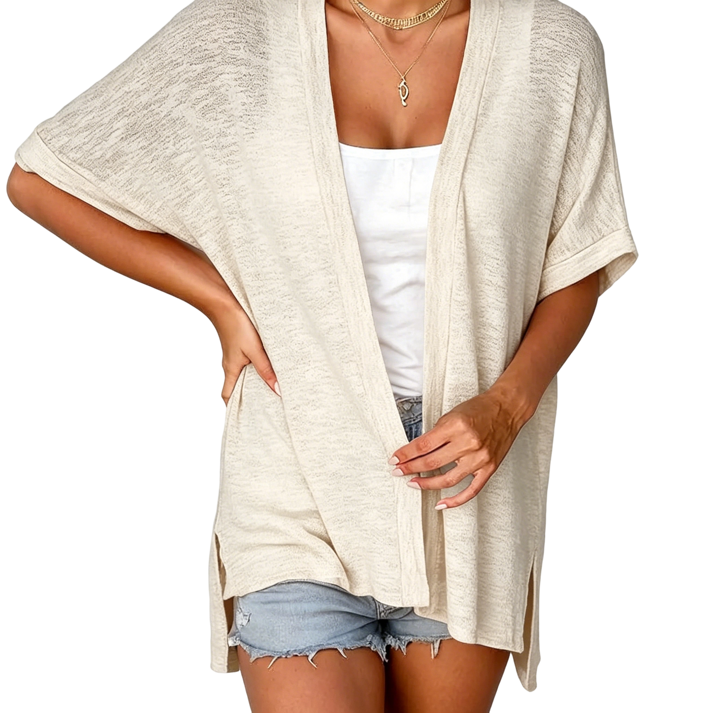 Womens Lightweight Cardigan Short Sleeve  Coverup Minimalist